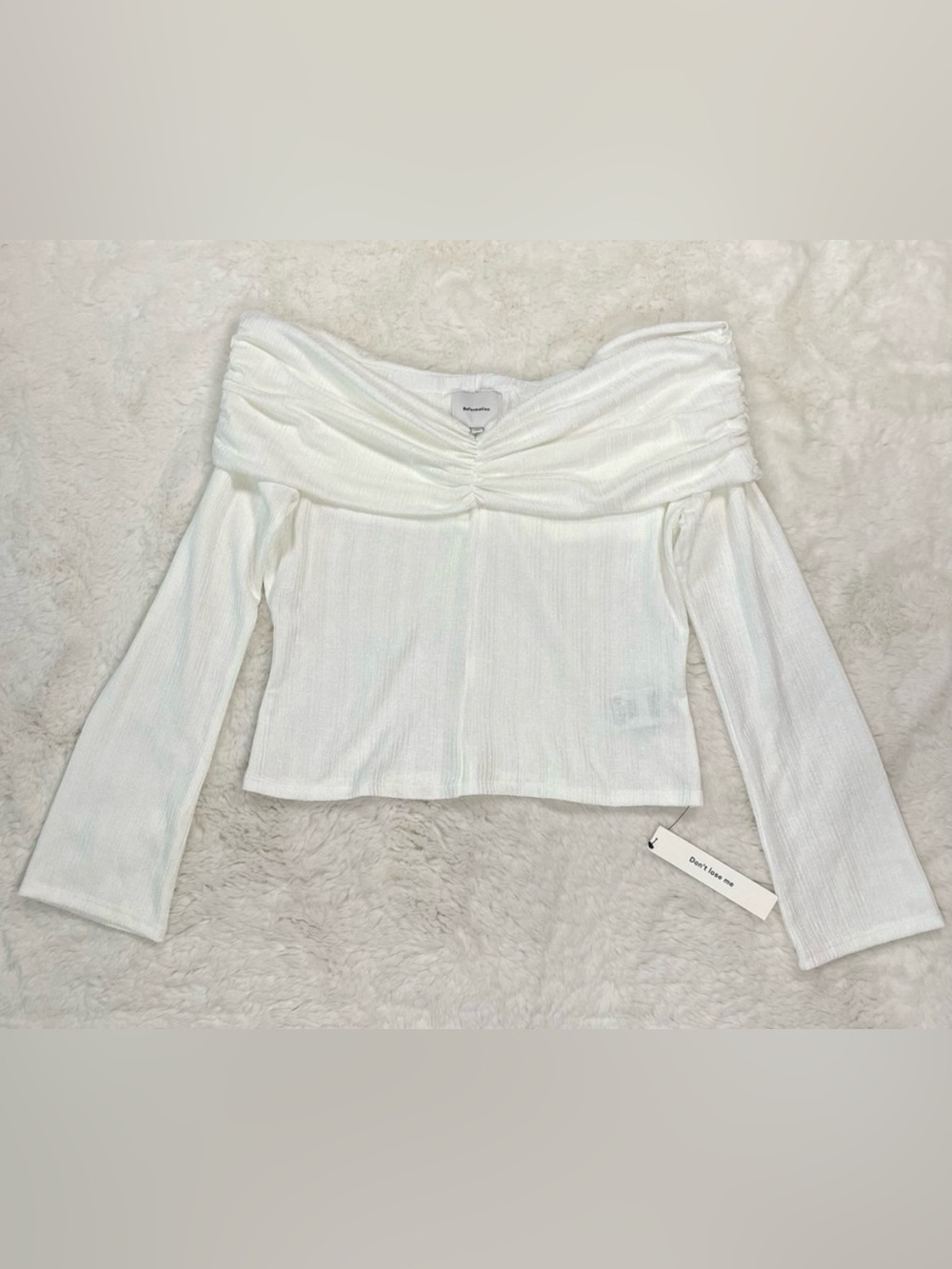 Reformation White Off-the-Shoulder Ruched Ribbed Top - Picture 7 of 7